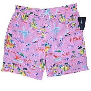 Edgar + Ash Men's Colorful Pink Hawaii Swim Trunks Shorts Size Large